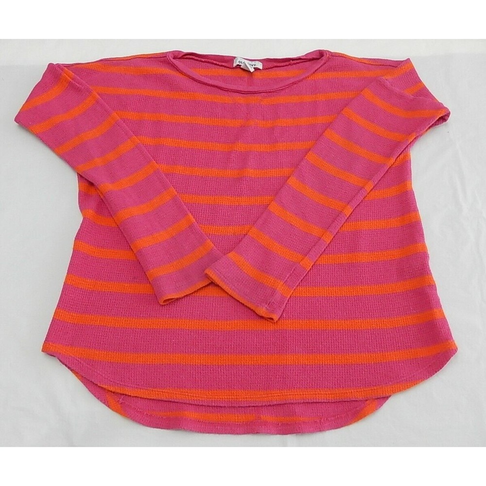 Old Navy Girls Top Sz M-8 Long Sleeve Pullover Striped Waffle Knit Boat Neck